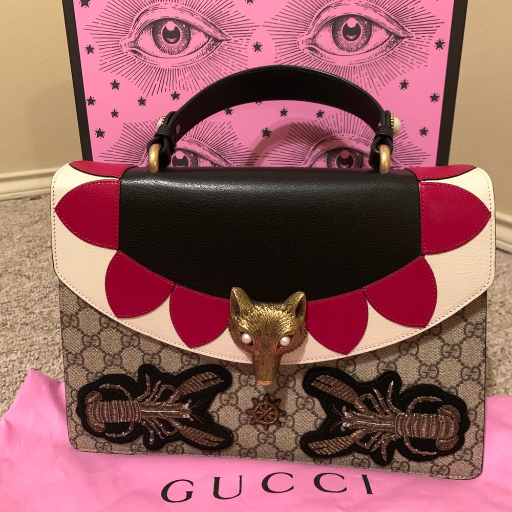 Gucci top handle broche supreme fox shoulder bag
